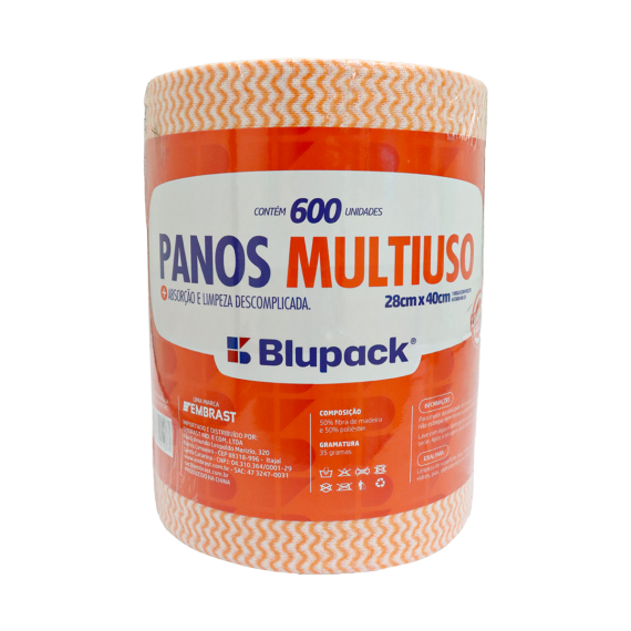 Multipanos Blupack Bobina Laranja Slim Limpeza Leve 28cm x 240m Pano Perflex Bompack Laranja 28x240mts C/600un - Imagem 1